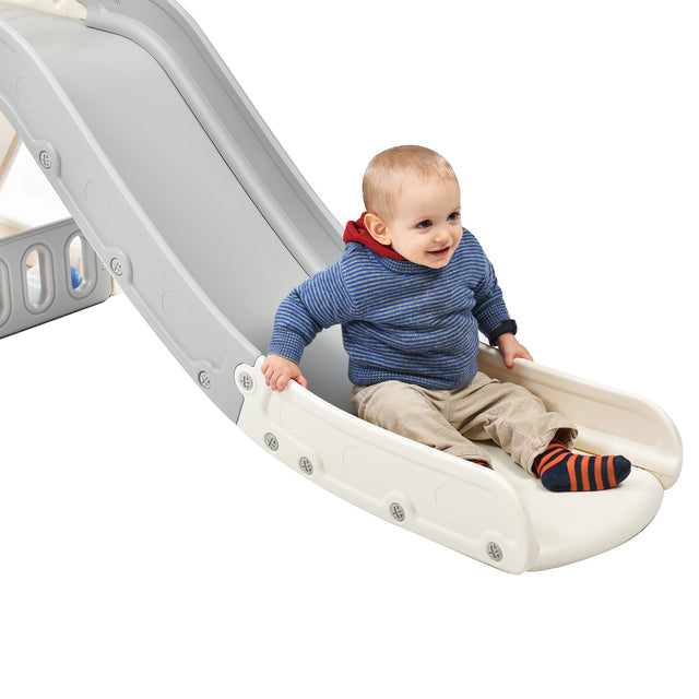 Kids Slide Playset Structure 9 in 1, Freestanding Castle Climbing Crawling Playhouse with Slide, Arch Tunnel, Ring Toss, Realistic Bus Model and Basketball Hoop, Toy Storage Organizer for Toddlers