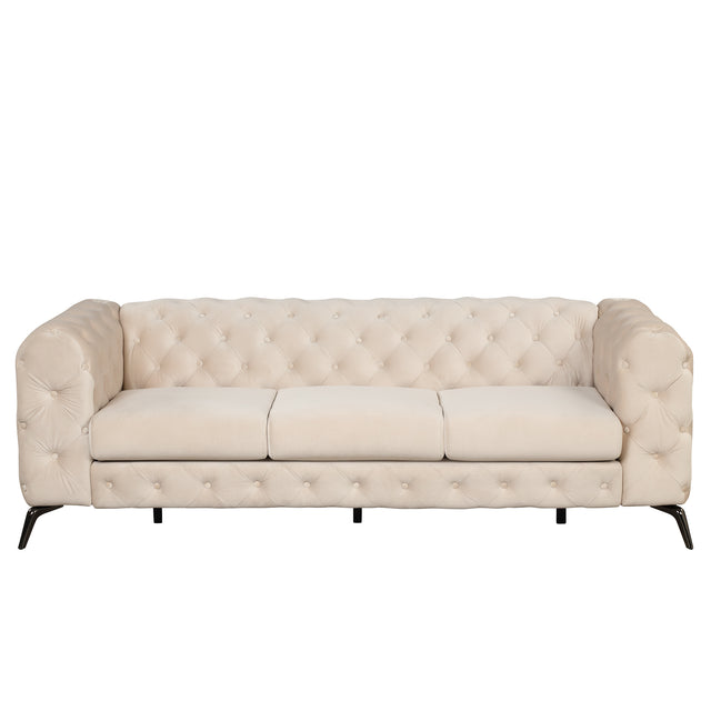 85.5" Velvet Upholstered Sofa with Sturdy Metal Legs,Modern Sofa Couch with Button Tufted Back, 3 Seater Sofa Couch for Living Room,Apartment,Home Office,Beige