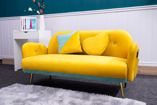 2156 sofa includes 2 pillows 58" yellow velvet sofa for small spaces