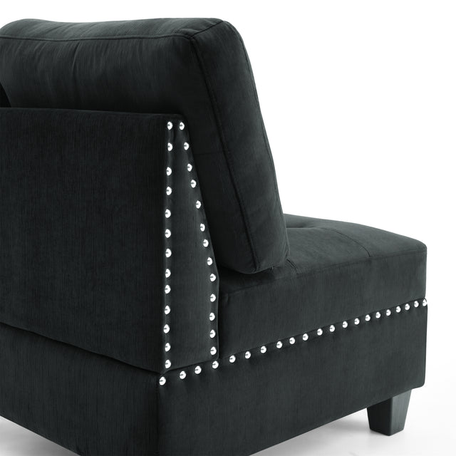 L shape Modular Sectional Sofa，DIY Combination，includes Three Single Chair and Three Corner ，Black Velvet.