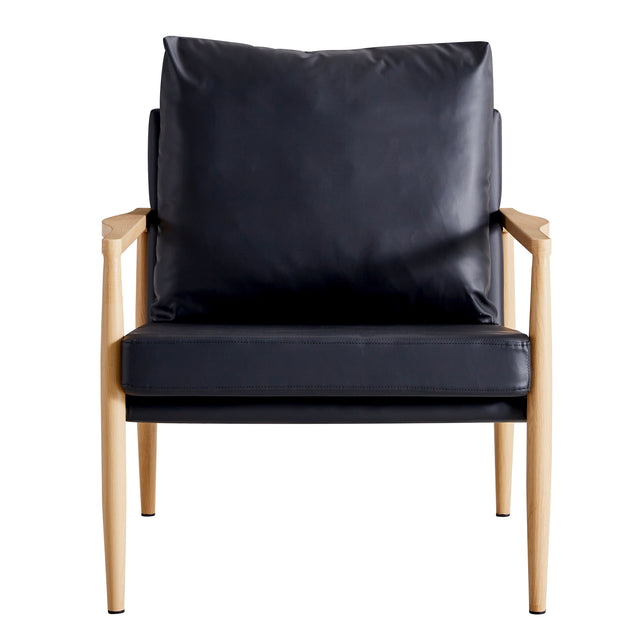 Sofa Chair.Black PU Leather Accent Arm Chair Mid Century Modern Upholstered Armchair with Imitation solid wood color Metal Frame Padded Backrest and Seat Cushion Sofa Chairs for Living Room