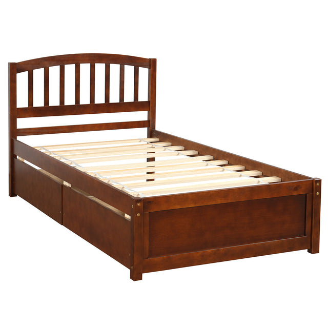 Twin Platform Storage Bed Wood Bed Frame with Two Drawers and Headboard, Walnut（Previous SKU: SF000062DAA）
