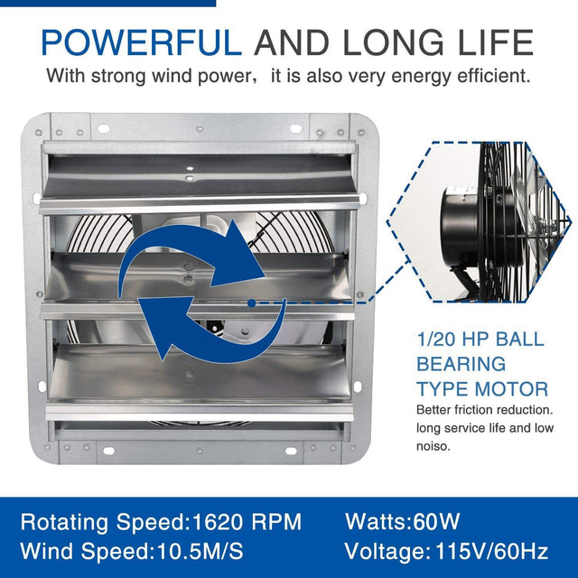 iPower 10 Inch Shutter Exhaust Fan Aluminum Controller and Power Cord Kit,High Speed 1650RPM, 820CFM, 1-Pack, Silver