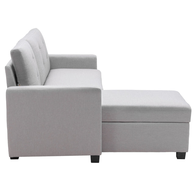 78.3" Convertible Sleeper Sofa Bed,Linen Pull Out Couch with Storage Chaise,Sleeper Counch with Memory Foam Mattress for  Small Space Living Room Bedroom Office,Light Gray