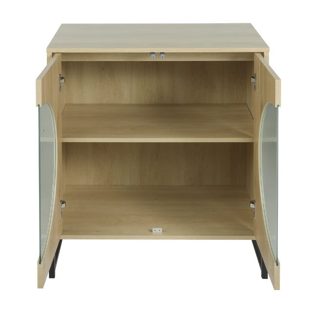 Storage Cabinet with Glass Door, No handle design,Push to open the door,Sideboard Buffet Cabinet for Kitchen,Dining Room