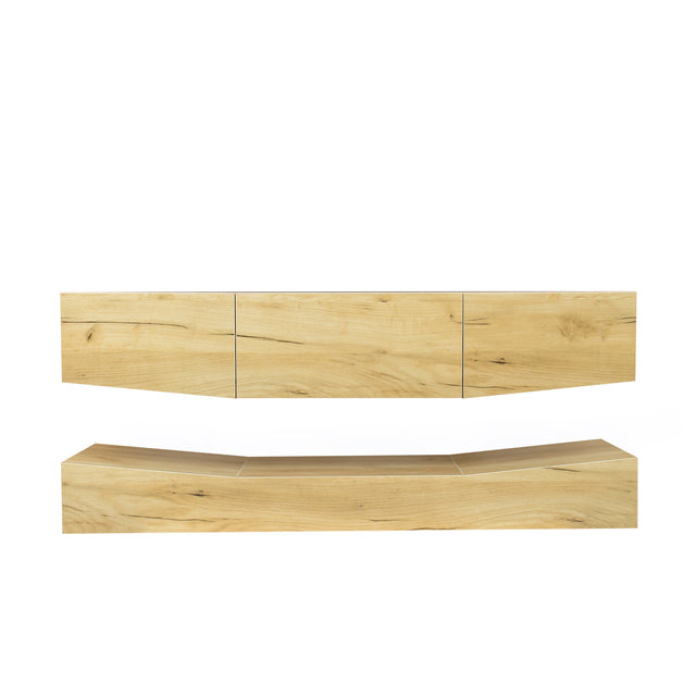 MDF UP And Down WALL-MOUNTED TV Cabinet With Three Drawers & LED Lights,OAK