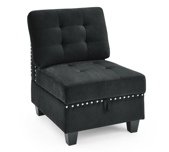 L shape Modular Sectional Sofa，DIY Combination，includes Three Single Chair and Three Corner ，Black Velvet.