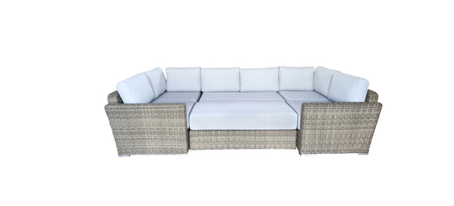6 Piece Rattan Sectional Seating Group with Cushions (Color:LIGHT GREY)