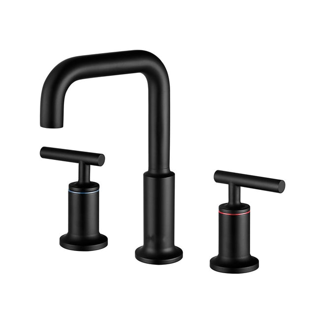 Matt Black Widespread Bathroom Sink Faucet with With CUPC Water Supply Hose and Cartridge