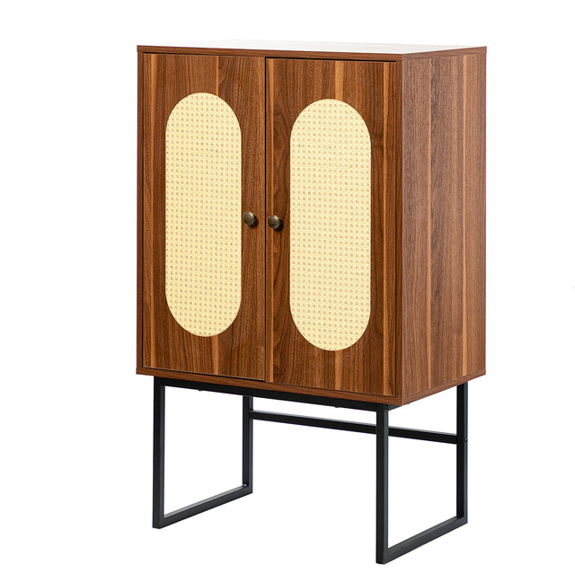 Epaphus 2-Door Accent Cabinet with interior shelves and Black Metal Base