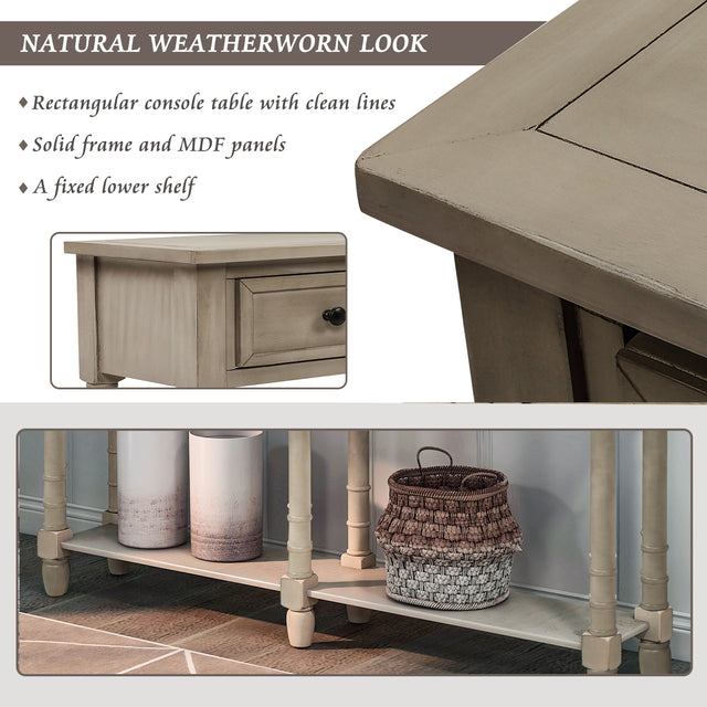 TREXM Console Table Sofa Table Easy Assembly with Two Storage Drawers and Bottom Shelf for Living Room, Entryway (Grey Wash)