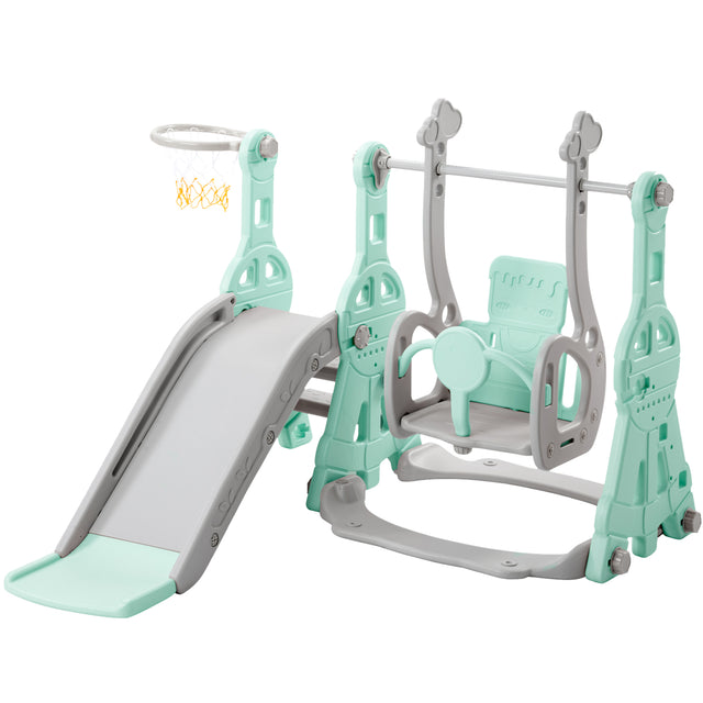 Toddler Slide and Swing Set 3 in 1, Kids Playground Climber Swing Playset with Basketball Hoops Freestanding Combination Indoor & Outdoor