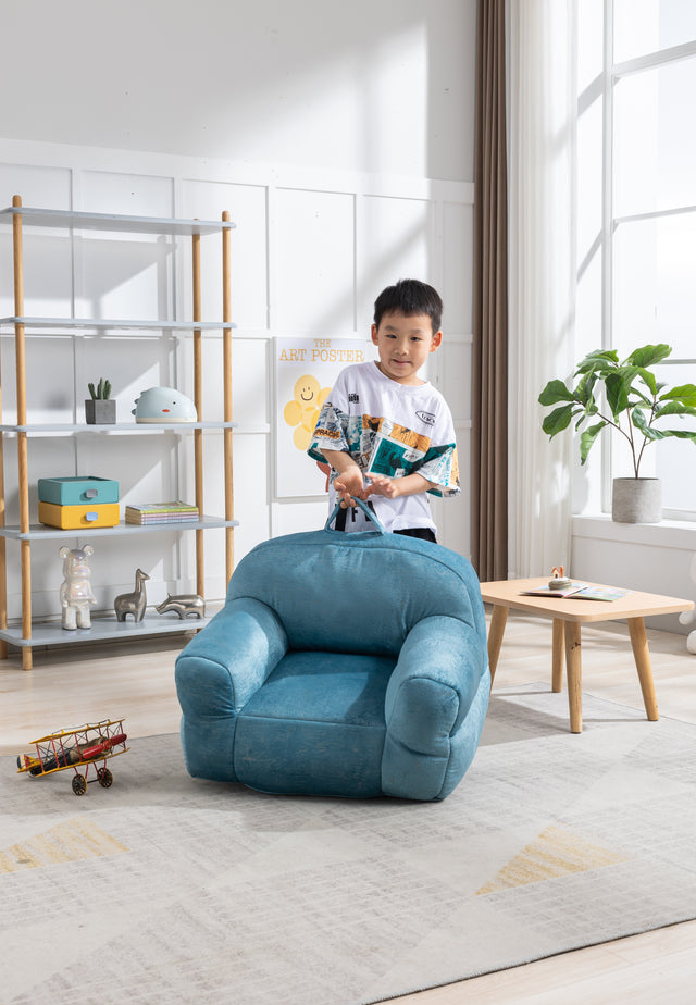 Kid's Bean Bag Chair Velvet Fabric Memory Sponge Stuffed Bean Bag Chair For Children,Blue