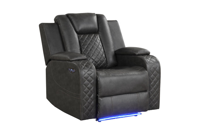 Benz LED & Power Recliner Chair Made With Faux Leather in Gray