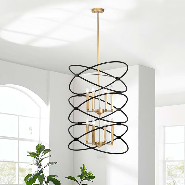 【Video】Transitional Gold/Matte Black Metal Chandelier Fixture，8 lights ，2-Tier-Candle Ceiling Light for Living Room, Bedroom, Dining Room，Dimmable，E12，W23.6*H55
