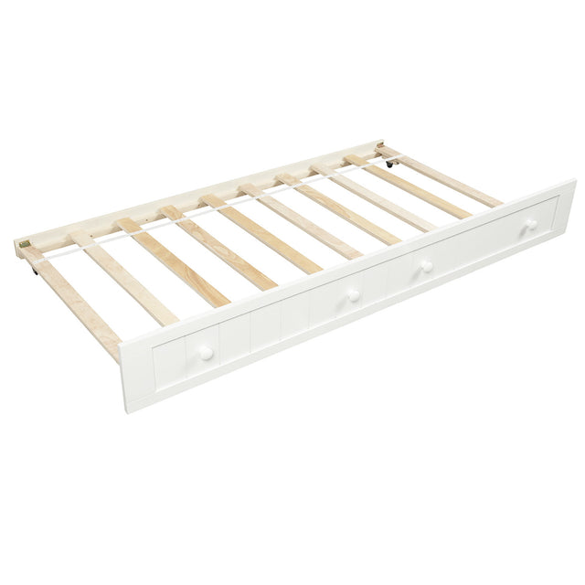Twin Wooden Daybed with Trundle Bed, Sofa Bed for Bedroom Living Room,White