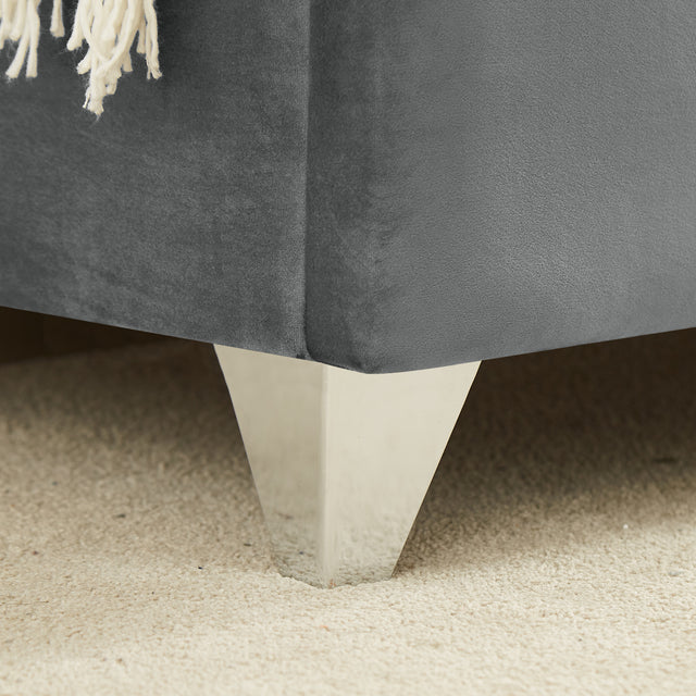 B109 King bed .Beautiful brass studs adorn the headboard, strong wooden slats + metal legs with Electroplate