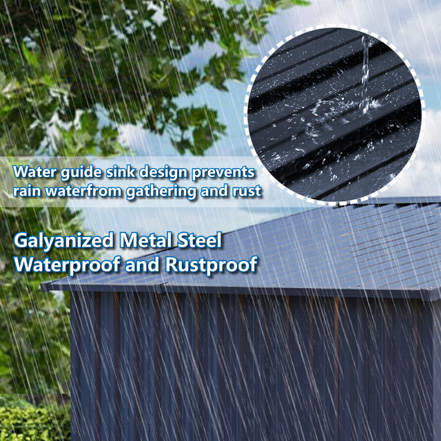 Outdoor Storage Shed 8 x 6 FT Large Metal Tool Sheds, Heavy Duty Storage House with Sliding Doors with Air Vent for Backyard Patio Lawn to Store Bikes, Tools, Lawnmowers Dark Grey