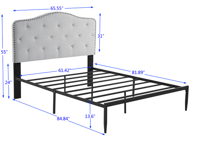 B113 Queen bed, Beautiful headboard with buttons  Strong iron frame with high temperature paint