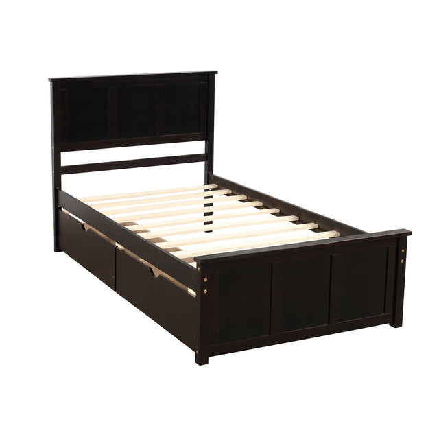 Platform Storage Bed, 2 drawers with wheels, Twin Size Frame, Espresso (New SKU：WF283062AAP)