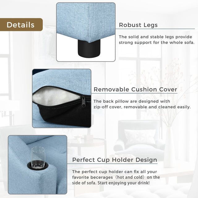 80.3" Orisfur. Pull Out Sofa Modern Padded Upholstered Sofa , Linen Fabric 3 Seater Couch with Storage Chaise and Cup Holder , Small Couch for Small Spaces