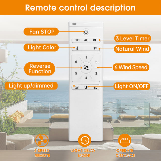 Elegant Ceiling Fan with Remote Control,3 Mahogany Solid Wood Blades,60 Inches Suitable for Indoor and Outdoor