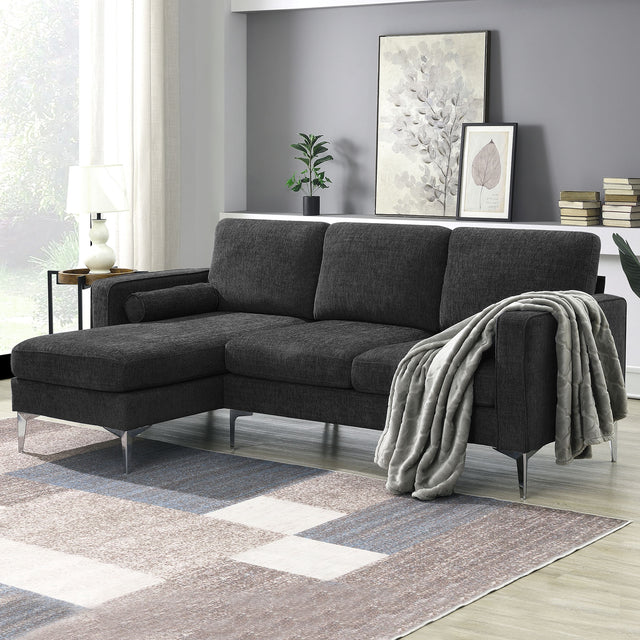 [VIDEO provided] [New]86" Convertible Sectional Sofa, Modern Chenille Fabric Sectional Sofa,  L-Shaped Couch 3-Seat Sofa Sectional with Reversible Chaise (2 Pillows)