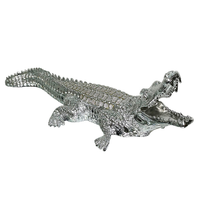 Ambrose Diamond Encrusted Chrome Plated Crocodile (34"L X 10.5"W X 9"H)