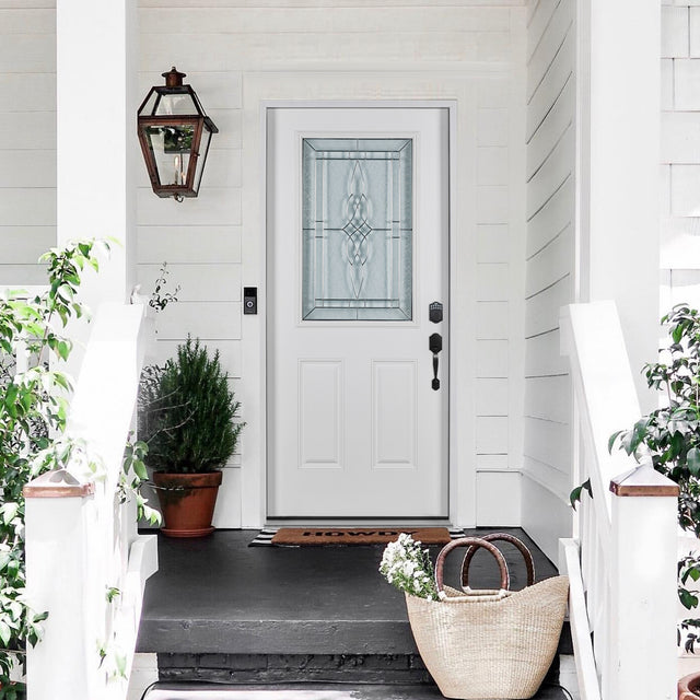 37.5inx81.5in Left Hand Inswing Decorative Glass- Zinc Caming  Fiber Glass Prehung Entry Door .