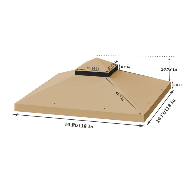 10x10 Ft Outdoor Patio Gazebo Replacement Canopy,Double Tiered Gazebo Tent Roof Top Cover Only（Frame Not Include）