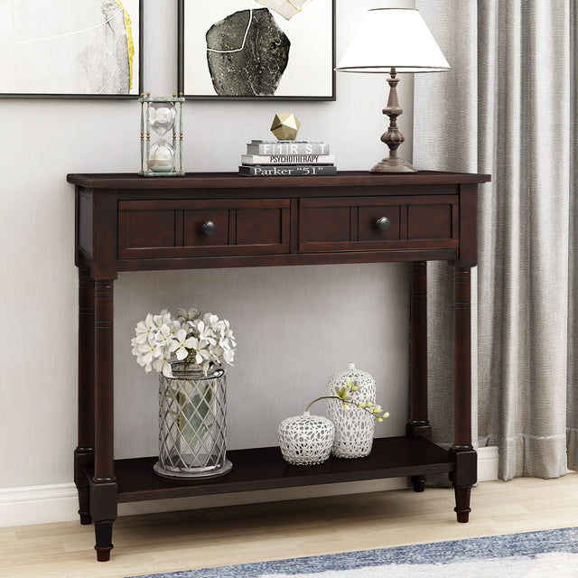 TREXM Daisy Series Console Table Traditional Design with Two Drawers and Bottom Shelf (Espresso)