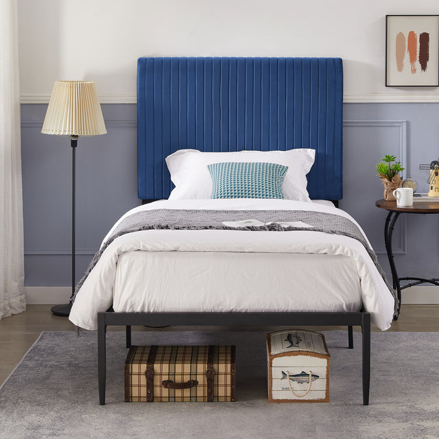 B110 Twin bed Beautiful line stripe cushion headboard  Strong iron frame with high temperature paint