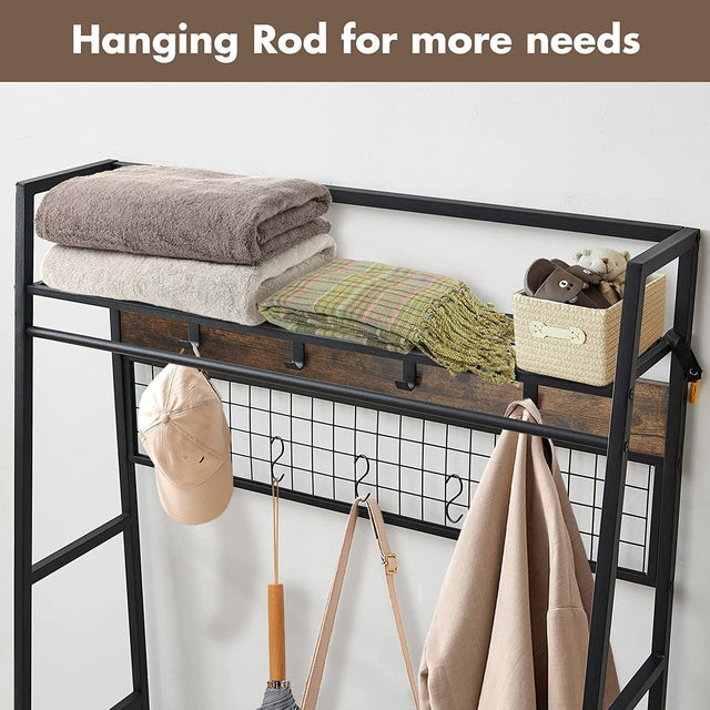 Coat Rack Entryway Organizer/ Hall Tree with Bench, Shoe Storage and Multiple Coat Hooks