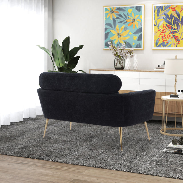 51"W Modern Chenille Loveseat Small Sofa Small Mini Room Couch Two-Seater Sofa With 2 Throw Pillows Gold Metal Legs for Small Space Office Studio Apartment Bedroom, Black Chenille