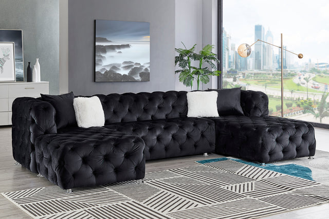Donna U-Shaped Sectional in Black Finished with Velvet Fabric