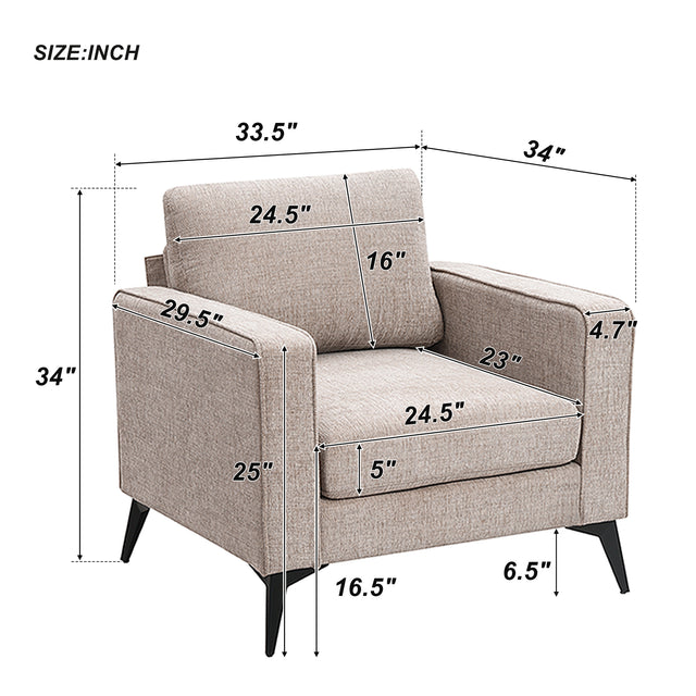 [VIDEO provided] [New]Modern 3-Piece Sofa Sets with Sturdy Metal Legs,Chenille Upholstered Couches Sets Including 3-Seat Sofa, Loveseat and Single Chair for Living Room Furniture Set (1+2+3 Seat)