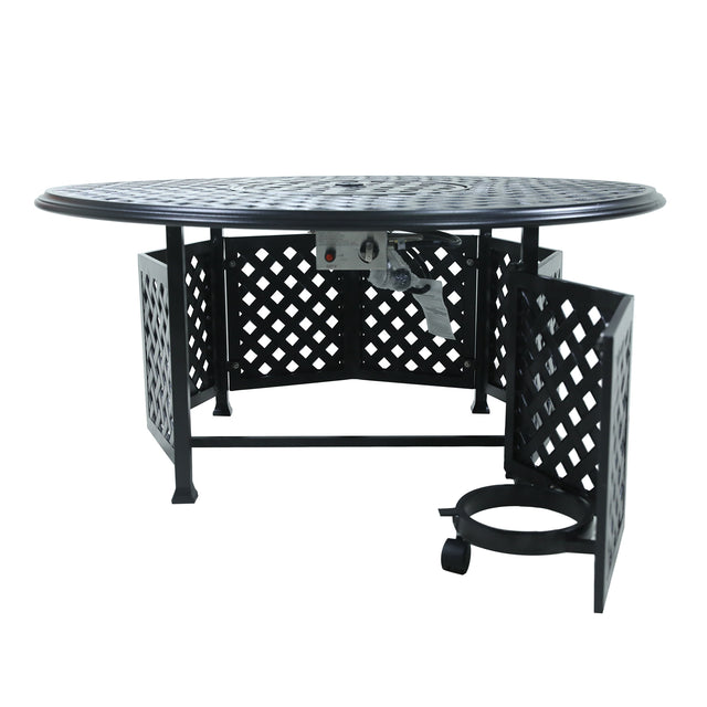 53" Round Aluminum Propane Gas Firepit Table, Espresso Brown