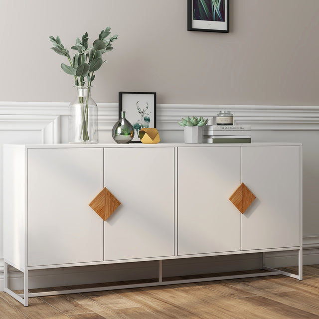 Solid wood special shape square handle design with 4 doors and double storage sideboard