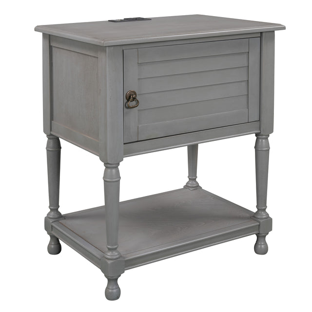 Versatile Nightstand with Two Built-in Shelves Cabinet and an Open Storage, USB Charging Design, Gray