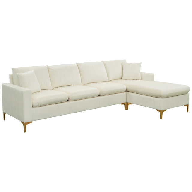 【EAT 3.10】110.6" Sectional Sofa with Ottoman, L-Shape Elegant Velvet Upholstered Couch with 2 Pillows for Living Room Apartment,Cream White