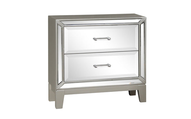 Harmony Mirror Front Nightstand Made With Wood in Silver Color