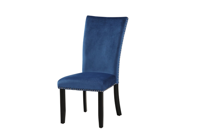 Set of 2 Dining Chairs, Velvet-upholstered Chairs with Nailhead-trimmed, Rubber Wood Legs , Blue, size: 19.75” W x26.5” D x40.75”H