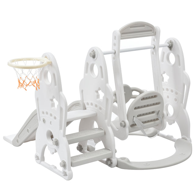 Toddler Slide and Swing Set 3 in 1, Kids Playground Climber Swing Playset with Basketball Hoops Freestanding Combination Indoor & Outdoor