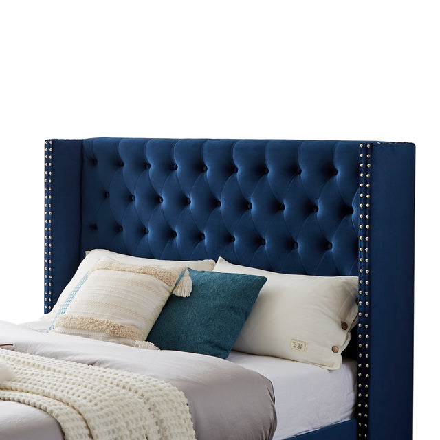 B100S Queen bed, Button designed Headboard,strong wooden slats + metal legs with Electroplate