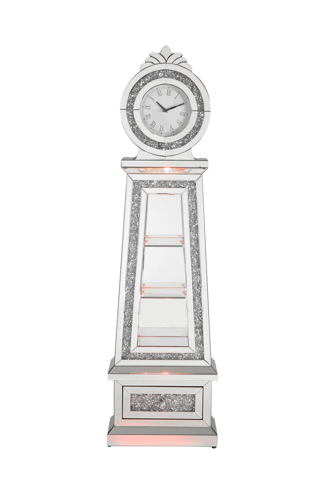 ACME Noralie GRANDFATHER CLOCK W/LED Mirrored & Faux Diamonds AC00349