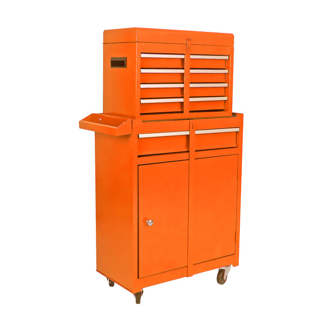 Detachable 5 Drawer Tool Chest with Bottom Cabinet and one Adjustable Shelf--Orange