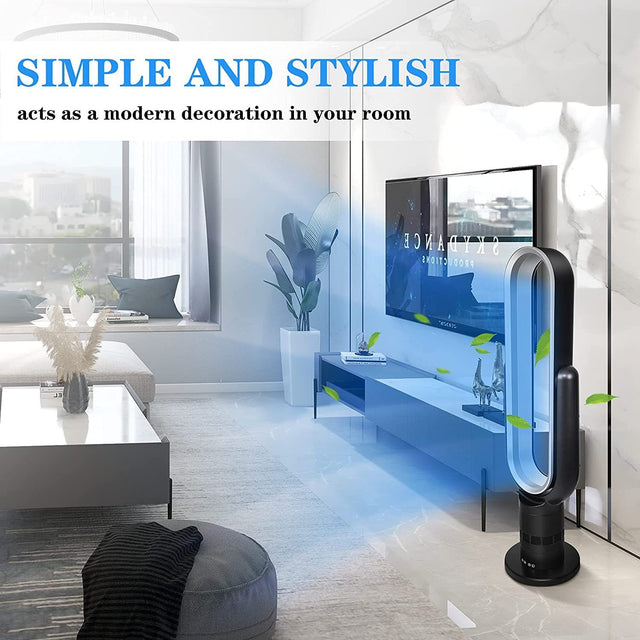 HealSmart Sufficient size bladeless fan, standing fan, towel fan, 10 speeds settings, 10-hour timing closure bladeless fan, stylish and modern fan, low noise, 39 inches, black