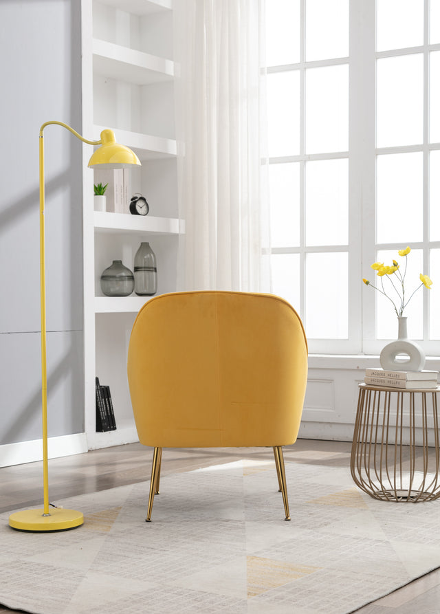 Modern Ergonomics Soft Velvet Fabric Material Accent Chair With Gold Legs And Adjustable Feet Screws For Indoor Home Living Room,Yellow