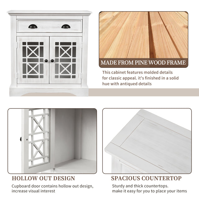 TREXM Retro Storage Cabinet wih Doors and Big Wood Drawer, Home Office Furniture Storage Chest, Vintage White