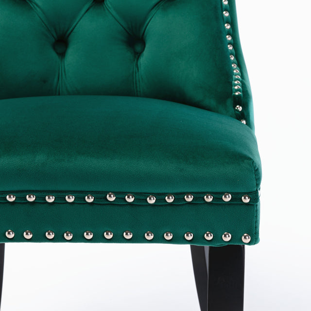 Nikki Collection Modern, High-end Tufted Solid Wood Contemporary Velvet Upholstered Dining Chair with Wood Legs Nailhead Trim 2-Pcs Set，Green, SW2001GN
